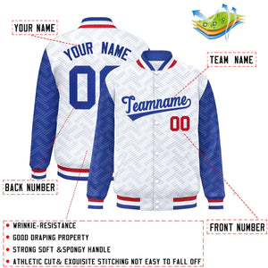 Custom White Royal L Pattern Varsity Raglan Sleeves Full-Snap Letterman Baseball Jacket