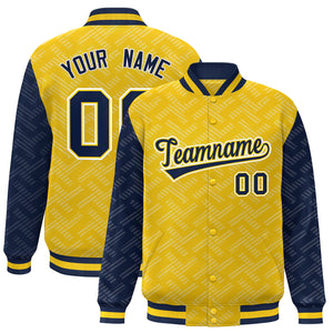 Custom Gold Navy L Pattern Varsity Raglan Sleeves Full-Snap Letterman Baseball Jacket