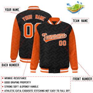 Custom Black Orange L Pattern Varsity Raglan Sleeves Full-Snap Letterman Baseball Jacket