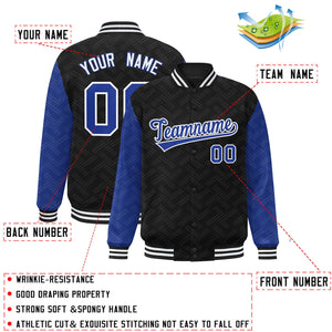 Custom Black Royal L Pattern Varsity Raglan Sleeves Full-Snap Letterman Baseball Jacket