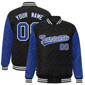 Custom Black Royal L Pattern Varsity Raglan Sleeves Full-Snap Letterman Baseball Jacket