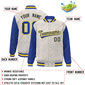 Custom Cream Royal L Pattern Varsity Raglan Sleeves Full-Snap Letterman Baseball Jacket