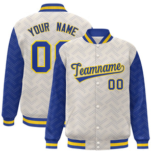 Custom Cream Royal L Pattern Varsity Raglan Sleeves Full-Snap Letterman Baseball Jacket