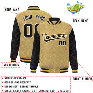 Custom Old Gold Black L Pattern Varsity Raglan Sleeves Full-Snap Letterman Baseball Jacket