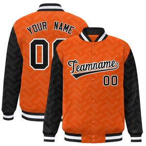 Custom Orange Black L Pattern Varsity Raglan Sleeves Full-Snap Letterman Baseball Jacket