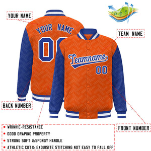 Custom Orange Royal L Pattern Varsity Raglan Sleeves Full-Snap Letterman Baseball Jacket