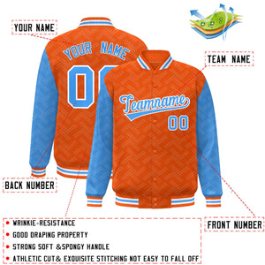 Custom Orange Powder Blue L Pattern Varsity Raglan Sleeves Full-Snap Letterman Baseball Jacket