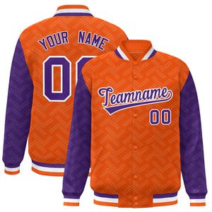 Custom Orange Purple L Pattern Varsity Raglan Sleeves Full-Snap Letterman Baseball Jacket