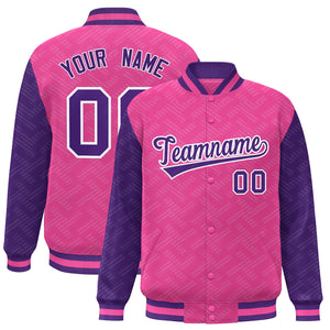 Custom Pink Purple L Pattern Varsity Raglan Sleeves Full-Snap Letterman Baseball Jacket