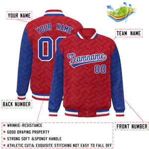 Custom Red Royal L Pattern Varsity Raglan Sleeves Full-Snap Letterman Baseball Jacket