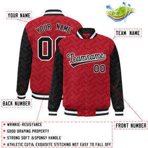 Custom Red Black L Pattern Varsity Raglan Sleeves Full-Snap Letterman Baseball Jacket