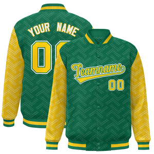 Custom Kelly Green Gold L Pattern Varsity Raglan Sleeves Full-Snap Letterman Baseball Jacket