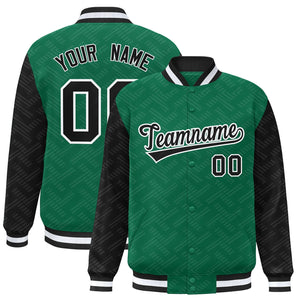 Custom Kelly Green Black L Pattern Varsity Raglan Sleeves Full-Snap Letterman Baseball Jacket