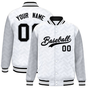 Custom White Gray L Pattern Varsity Raglan Sleeves Full-Snap Letterman Baseball Jacket