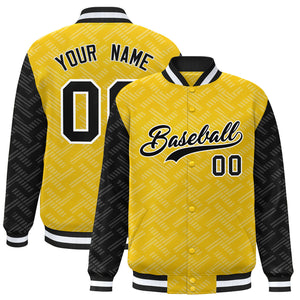 Custom Gold Black L Pattern Varsity Raglan Sleeves Full-Snap Letterman Baseball Jacket