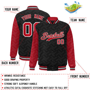 Custom Black Red L Pattern Varsity Raglan Sleeves Full-Snap Letterman Baseball Jacket