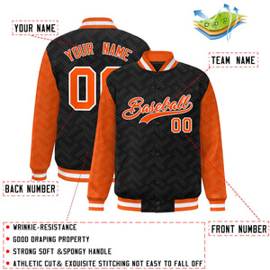 Custom Black Orange L Pattern Varsity Raglan Sleeves Full-Snap Letterman Baseball Jacket