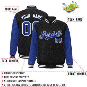 Custom Black Royal L Pattern Varsity Raglan Sleeves Full-Snap Letterman Baseball Jacket