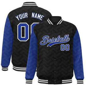 Custom Black Royal L Pattern Varsity Raglan Sleeves Full-Snap Letterman Baseball Jacket