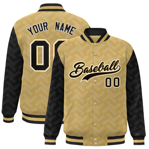 Custom Old Gold Black L Pattern Varsity Raglan Sleeves Full-Snap Letterman Baseball Jacket