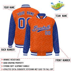 Custom Orange Royal L Pattern Varsity Raglan Sleeves Full-Snap Letterman Baseball Jacket