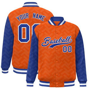 Custom Orange Royal L Pattern Varsity Raglan Sleeves Full-Snap Letterman Baseball Jacket