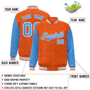 Custom Orange Powder Blue L Pattern Varsity Raglan Sleeves Full-Snap Letterman Baseball Jacket