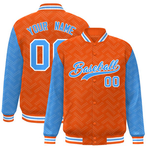 Custom Orange Powder Blue L Pattern Varsity Raglan Sleeves Full-Snap Letterman Baseball Jacket