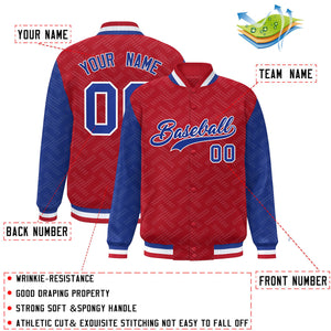 Custom Red Royal L Pattern Varsity Raglan Sleeves Full-Snap Letterman Baseball Jacket