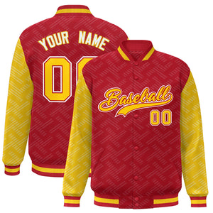 Custom Red Gold L Pattern Varsity Raglan Sleeves Full-Snap Letterman Baseball Jacket