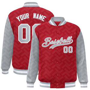 Custom Red Gray L Pattern Varsity Raglan Sleeves Full-Snap Letterman Baseball Jacket