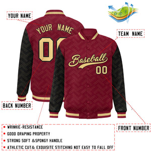 Custom Crimson Black L Pattern Varsity Raglan Sleeves Full-Snap Letterman Baseball Jacket