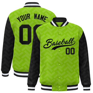 Custom Neon Green Black L Pattern Varsity Raglan Sleeves Full-Snap Letterman Baseball Jacket