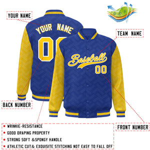 Custom Royal Gold L Pattern Varsity Raglan Sleeves Full-Snap Letterman Baseball Jacket