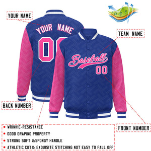 Custom Royal Pink L Pattern Varsity Raglan Sleeves Full-Snap Letterman Baseball Jacket