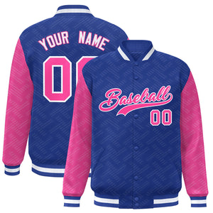 Custom Royal Pink L Pattern Varsity Raglan Sleeves Full-Snap Letterman Baseball Jacket