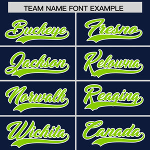 Custom Navy Neon Green L Pattern Varsity Raglan Sleeves Full-Snap Letterman Baseball Jacket