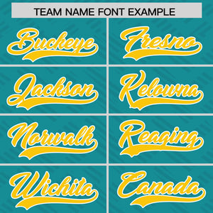 Custom Aqua Gold L Pattern Varsity Raglan Sleeves Full-Snap Letterman Baseball Jacket