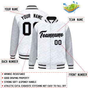 Custom White Gray L Pattern Varsity Raglan Sleeves Full-Snap Letterman Baseball Jacket