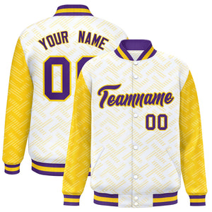 Custom White Gold L Pattern Varsity Raglan Sleeves Full-Snap Letterman Baseball Jacket