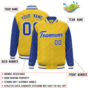 Custom Gold Royal L Pattern Varsity Raglan Sleeves Full-Snap Letterman Baseball Jacket