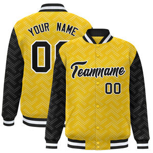 Custom Gold Black L Pattern Varsity Raglan Sleeves Full-Snap Letterman Baseball Jacket