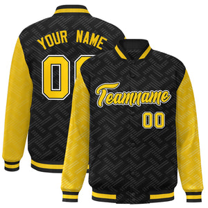 Custom Black Gold L Pattern Varsity Raglan Sleeves Full-Snap Letterman Baseball Jacket