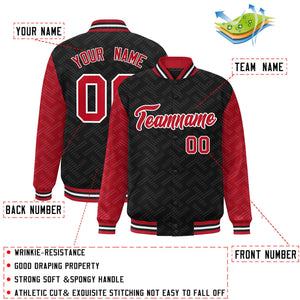 Custom Black Red L Pattern Varsity Raglan Sleeves Full-Snap Letterman Baseball Jacket