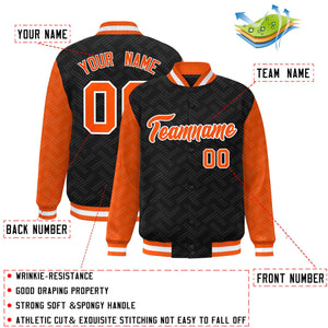 Custom Black Orange L Pattern Varsity Raglan Sleeves Full-Snap Letterman Baseball Jacket