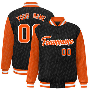 Custom Black Orange L Pattern Varsity Raglan Sleeves Full-Snap Letterman Baseball Jacket