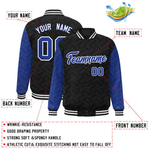 Custom Black Royal L Pattern Varsity Raglan Sleeves Full-Snap Letterman Baseball Jacket