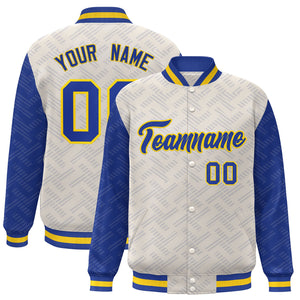 Custom Cream Royal L Pattern Varsity Raglan Sleeves Full-Snap Letterman Baseball Jacket