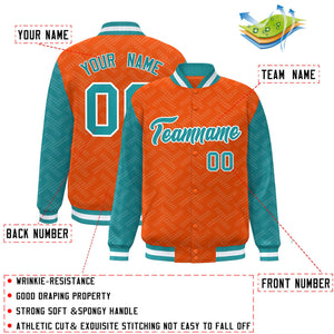 Custom Orange Aqua L Pattern Varsity Raglan Sleeves Full-Snap Letterman Baseball Jacket