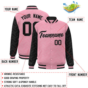 Custom Light Pink Black L Pattern Varsity Raglan Sleeves Full-Snap Letterman Baseball Jacket